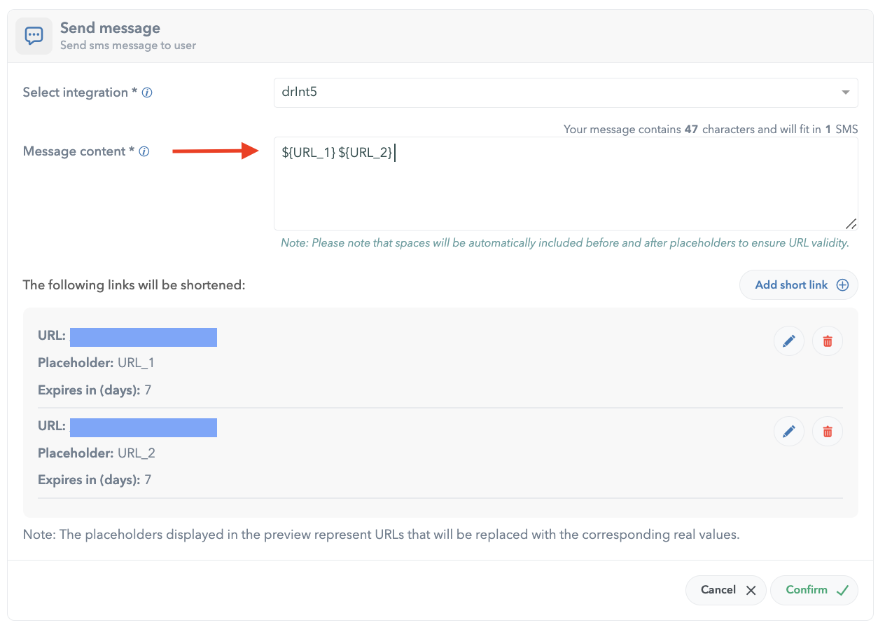 Automatic space insertion between URLs in SMS