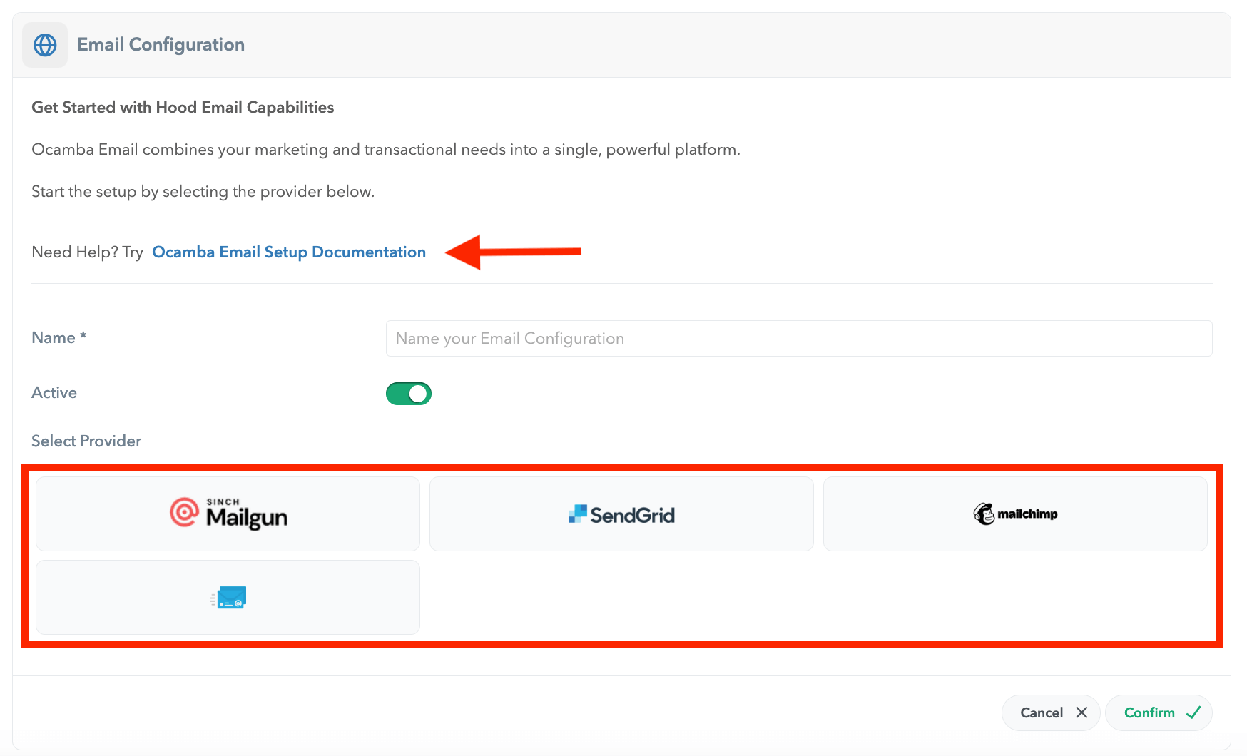 Email configuration panel on Hood